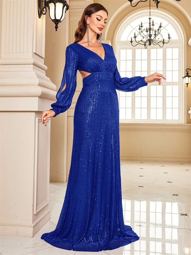 Long Sleeve V neck Fishtail Cocktail Evening Dress Women Party Bridesmaid Dress