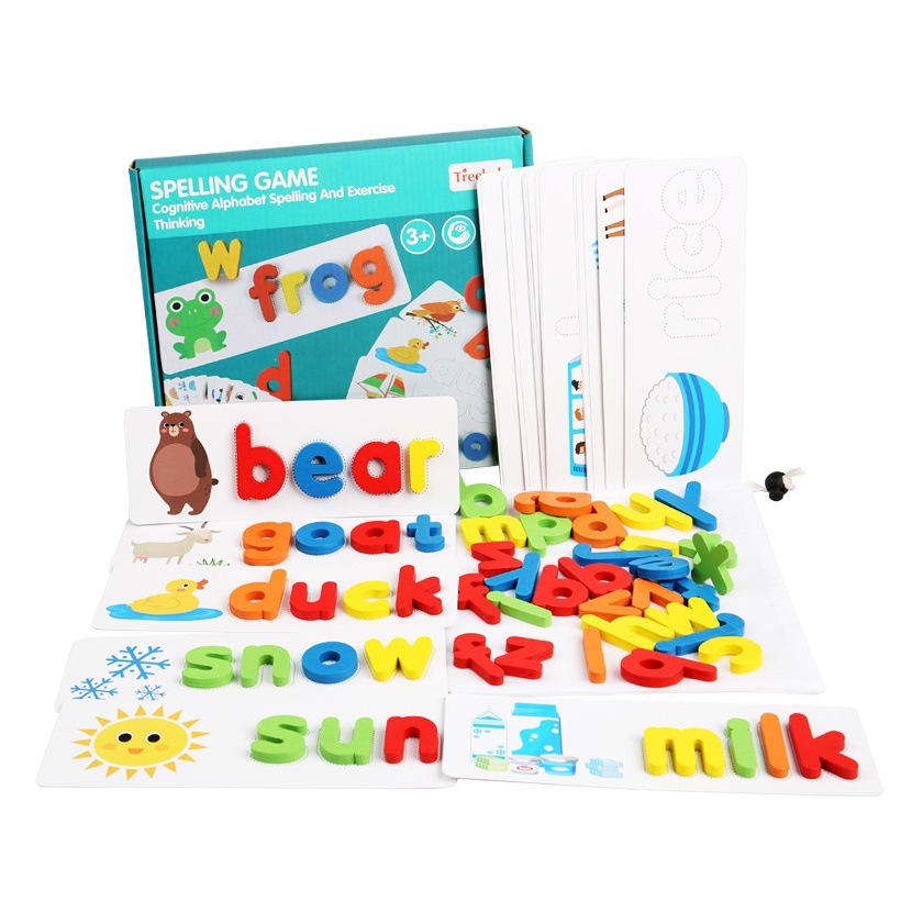 Juegos de ortografía de madera de rompecabezas para niños, ayudas para la enseñanza de jardín de infantes, aprendizaje cognitivo del alfabeto inglés, juguetes para niños transfronterizos