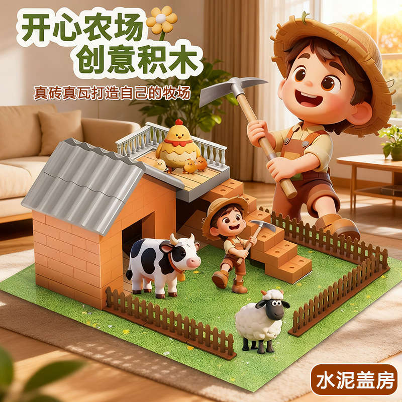Children's Mason Architect Handmade DIY House Building Wall Toy Boy Brick Hut Mini Cement