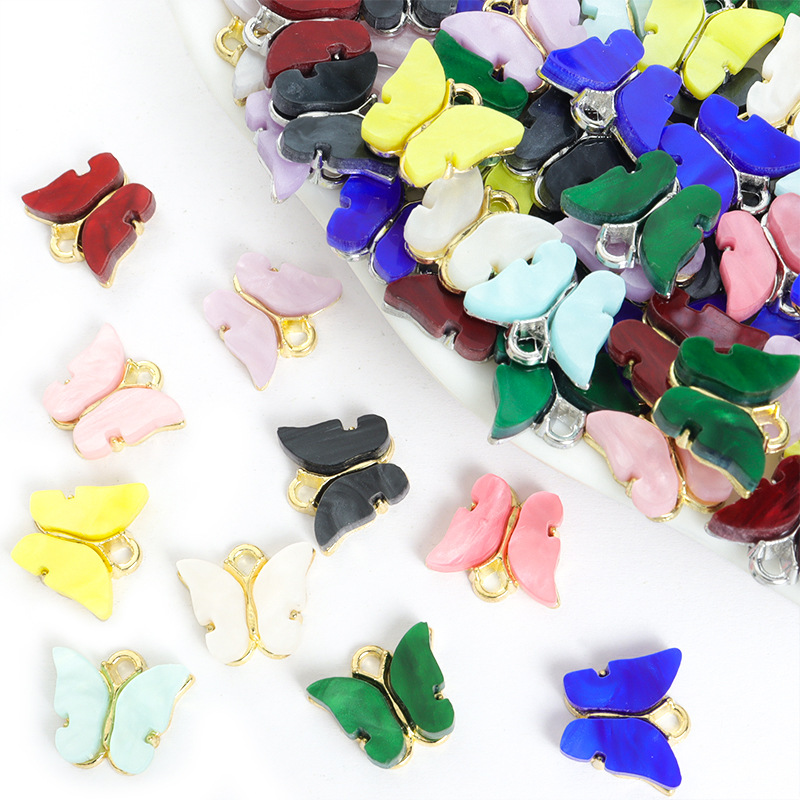 Hot sale color acrylic butterfly alloy small pendant diy jewelry accessories necklace earrings pendant material wholesale