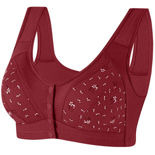 New Thin Large Size Middle-Aged and Elderly Front-Button Breathable Wire-Free Bra Comfortable Cotton Vest-Style Underwear