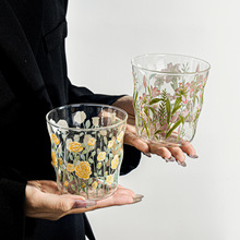 原创设计中古风玻璃杯子高级感耐高温水杯套装家用女生咖啡花茶杯