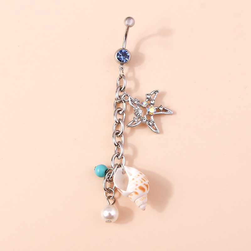European And American Cross-Border Pearl Jewelry Personality Beach Ring Sexy Conch Shell Pentagram Starfish Belly Button_voghion.com