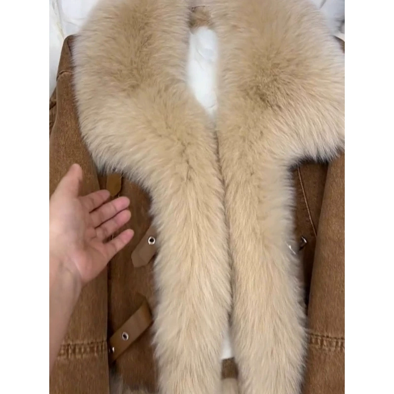 Женская джинсовая пуховая куртка в стиле Chanel, с бархатной утяжкой, светло-коричневая, осень-зима