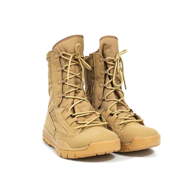 Outdoor High-Top Sand-Colored Zipper Ultra-Light Combat Boots with Integrated Tongue Hiking Training Mountaineering Shoes Security Tactical Boots