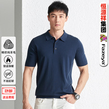 恒源祥秋冬男士100%羊毛衫短袖精纺针织衫半袖毛衣翻领保暖打底衫