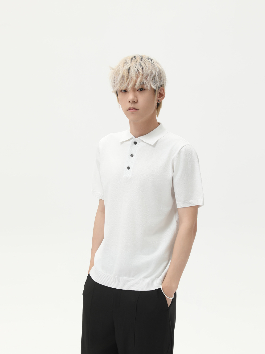 MTLCLOTHES para hombre | Camisa POLO de punto simple de color sólido con solapa de botón Camiseta de negocios casual de todo fósforo