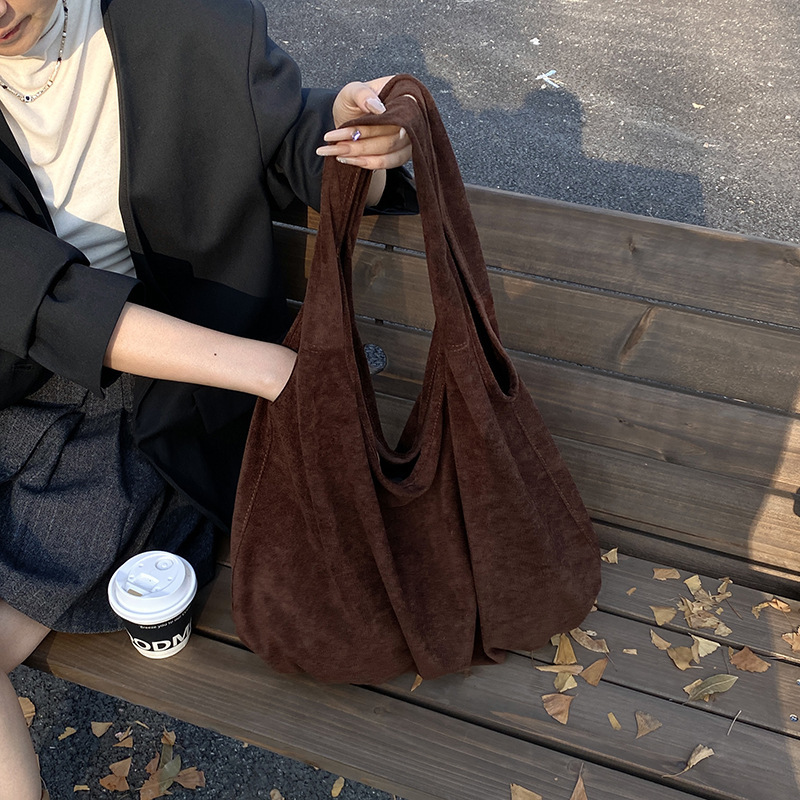 慵懒风包包女式2025新款韩版复古大容量绒面托特包百搭通勤单肩包|undefined