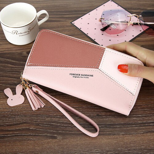 New Korean-style women's wallet student long zipper large capacity handbag fashionable color-matched phone bag