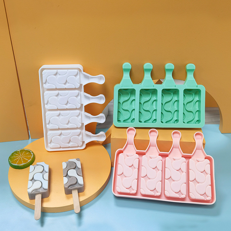 Sanxin molde de helado de agua de 4 piezas con tapa DIY hogar hecho en casa Popsicle bandeja de hielo máquina de hielo herramienta abrasiva de silicona