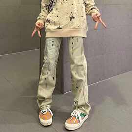 国潮街头vibe复古牛仔裤女2022新款美式高街宽松直筒阔腿裤子ins