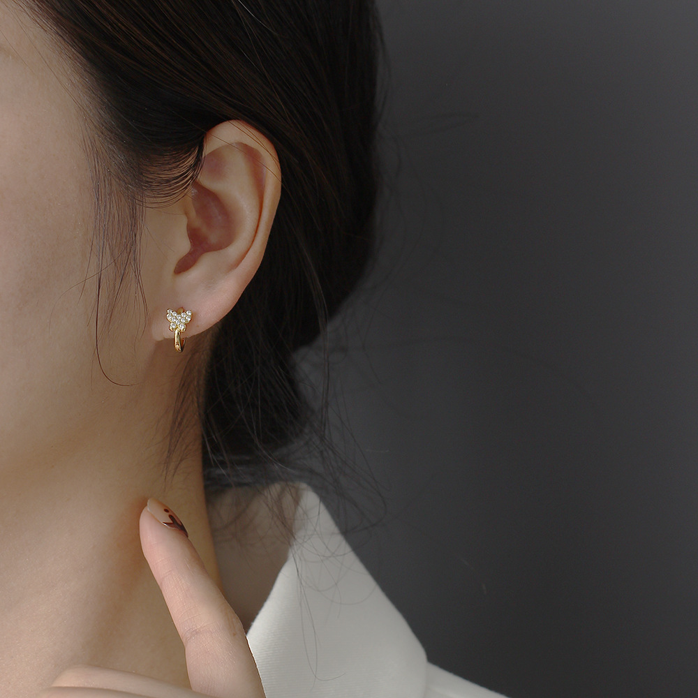 Sweet Butterfly Sterling Silver Plating Rhinestones Earrings 1 Pair