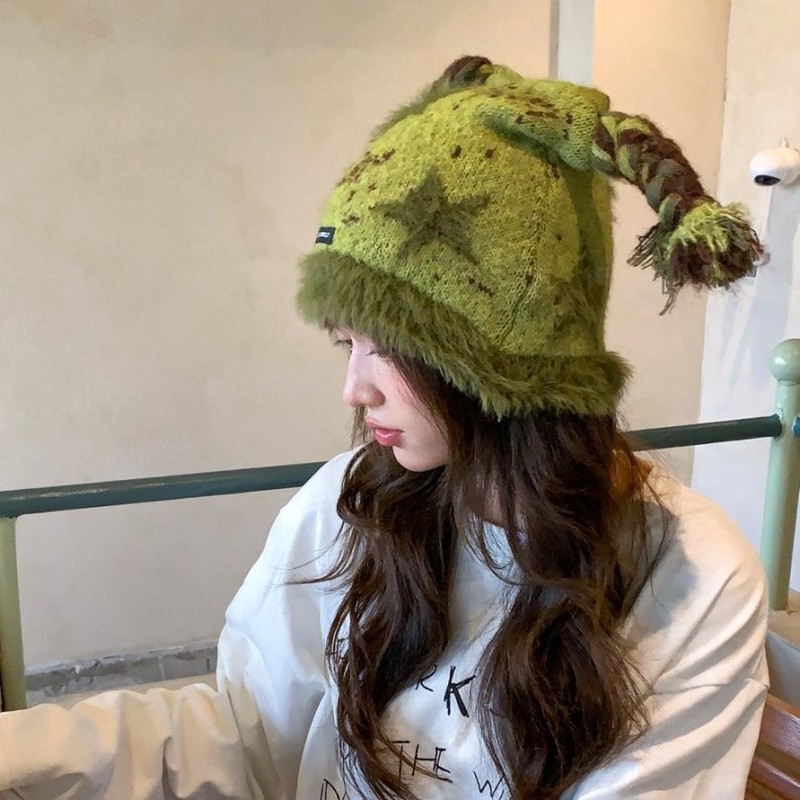 亲子帽毛毛边个性毛线帽双麻花古灵精怪可爱灵动针织帽儿童帽子潮|undefined