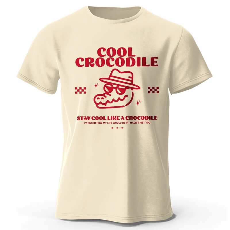 Cool Crocodile Print T-Shirt 100% Cotton Oversized Reptile Graphic T-Shirt for Men and Women Summer Top Cool Crocodile Print T-Shirt 100% Cotton Oversized Reptile Graphic T-Shirt for Men and Women Summer Top
