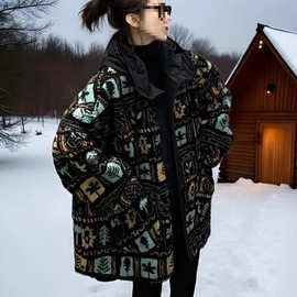 美式复古风连帽加厚羊羔毛棉衣外套女2025冬季新款中长款棉服大衣