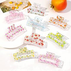 跨境UV碎花发夹透明水果印花万圣节鲨鱼夹夏季小清新抓夹头饰批发