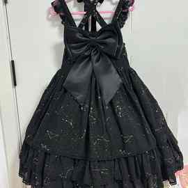 烫金星座蝴蝶结设计日常lolita裙黑色连衣裙2025夏季女网纱纯色