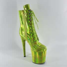 20cm镭射细跟防水台钢管舞超高跟男女靴模特走秀恨天高漆皮短靴