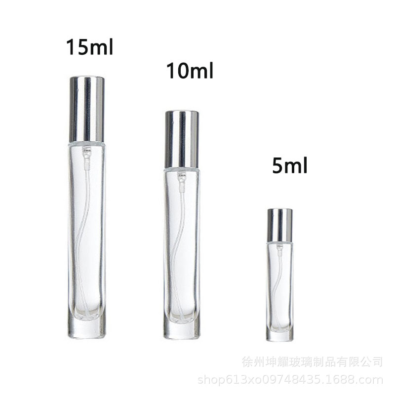 Botella de perfumes transparente de oro 10ml botella de perfumes de plata 15ml botella de pulverización de presión de botella de fragancia