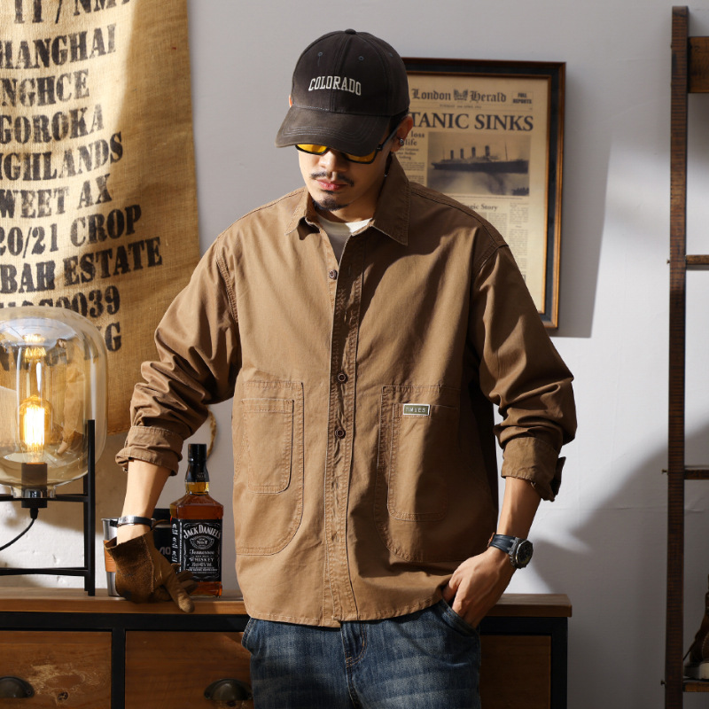 Herren Workshirt Aus Reiner Baumwolle Im Retro-stil Für Herren_voghion.com