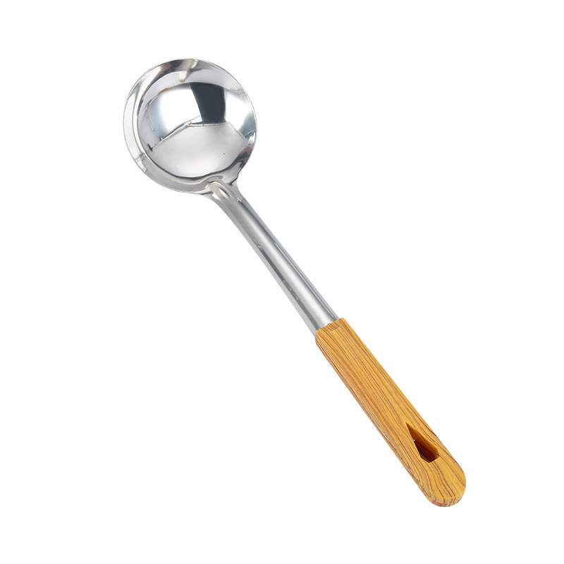 Espátula de acero inoxidable, colador, cocina, mango de madera para el hogar, espátula de acero inoxidable, cuchara de sopa, juego de utensilios de cocina, pala de cocina