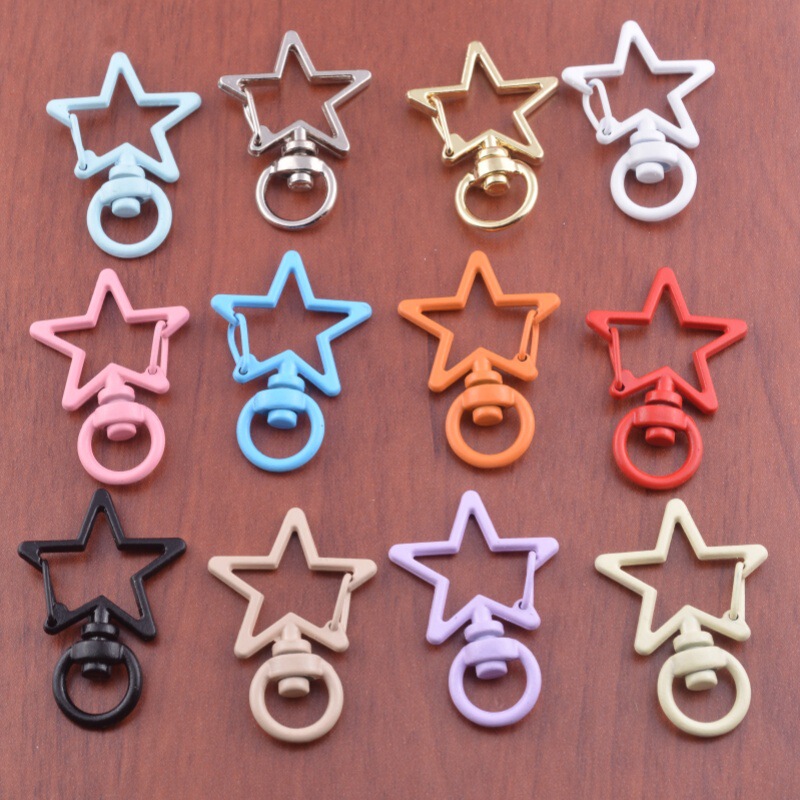 DIY Jewelry Accessories, Colorful Painted Five-Pointed Star Snap Buttons, Metal Keychains, Handmade Connecting Rings, Small Pendants