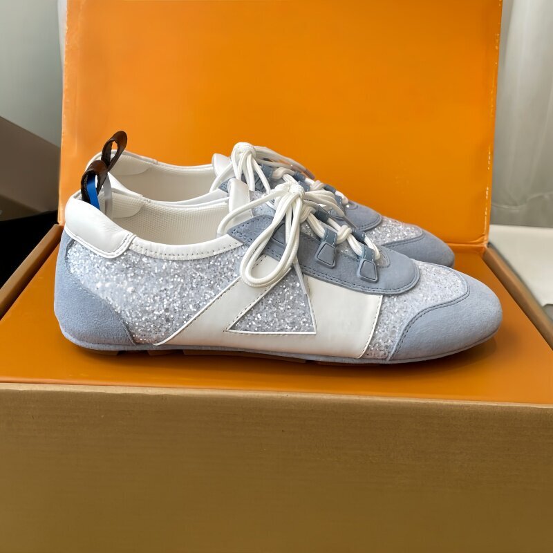 Sequin ballet-style German training shoes for women, light blue lace-up casual sneakers with internal height increase, summer 2026 new model Sequin ballet-style German training shoes for women, light blue lace-up casual sneakers with internal height increase, summer 2026 new model