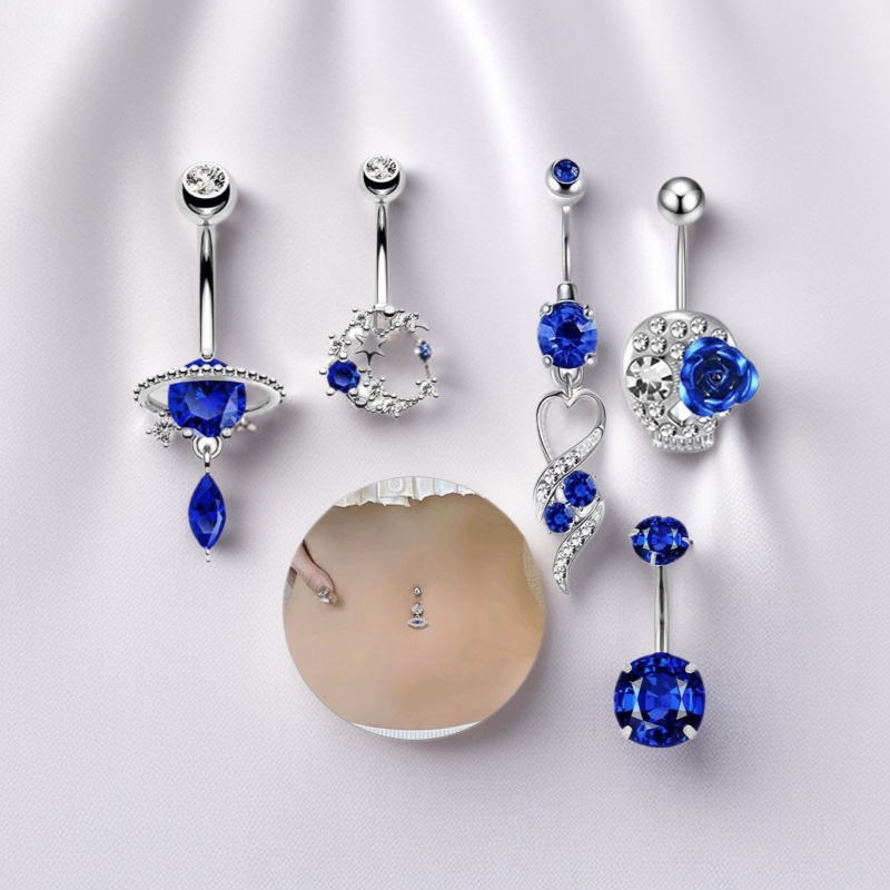 Belly Button Ring Pink Butterfly Zircon Stainless Steel 5-piece_voghion.com