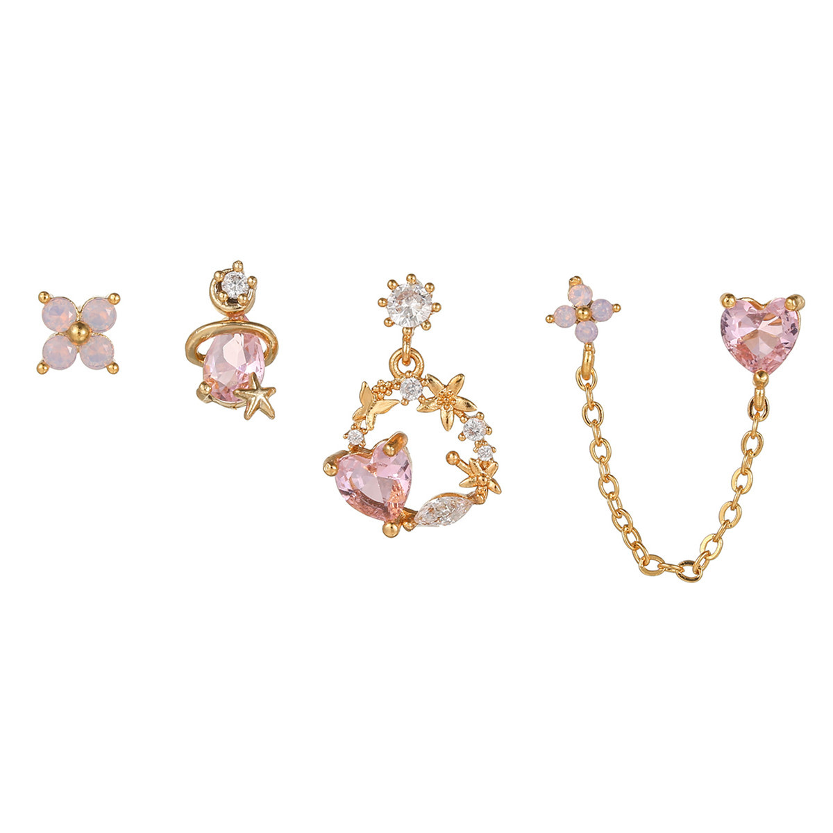 Heart Design Fashion Heart Shape Brass Heart Zircon Ear Studs 1 Set