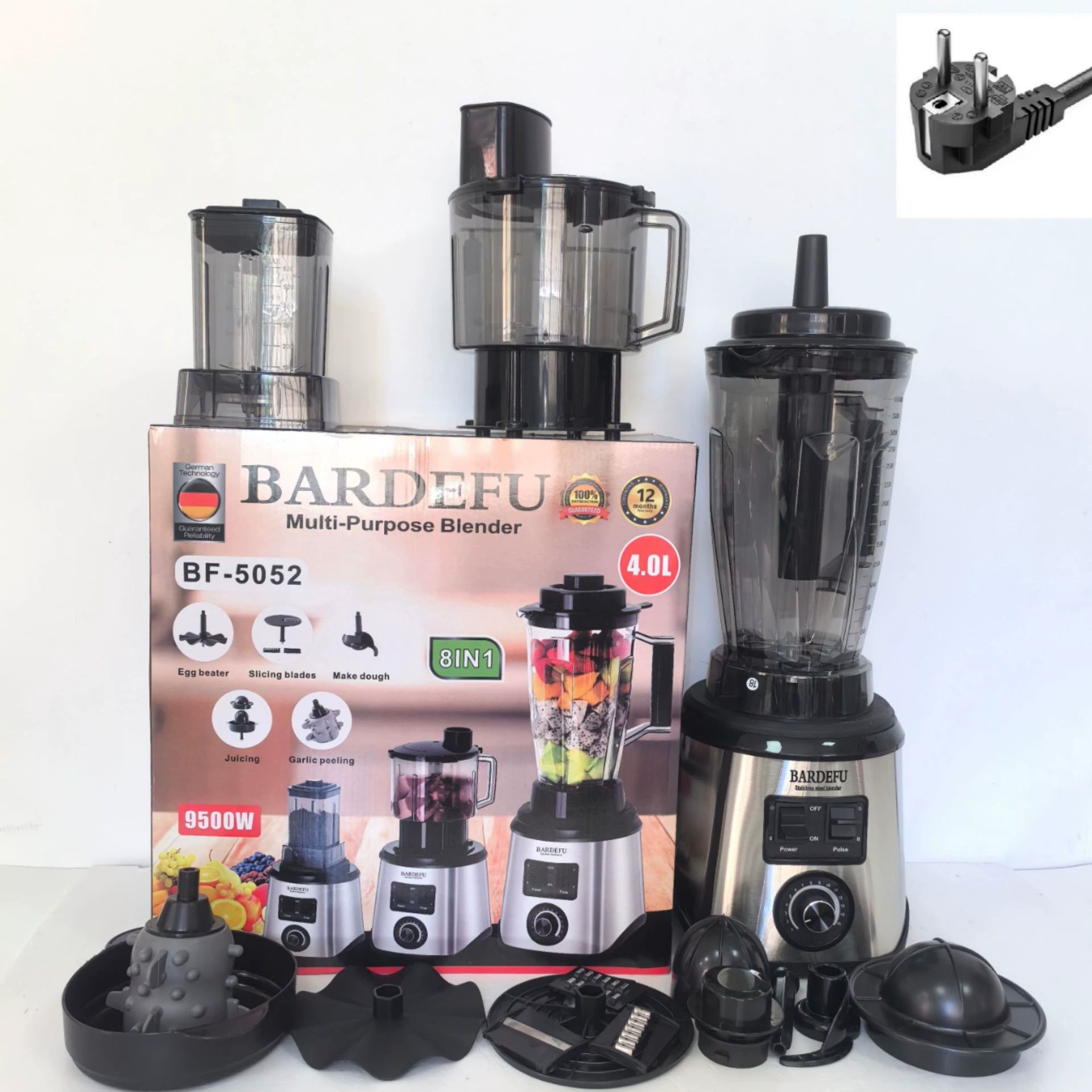 Cross-border 4L 8-in-1 blender for commercial use, stainless steel, high-power, pure copper mixer, meat grinder, crushed ice, juice extractor