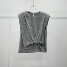 2025年夏季新品女装简约不规则无袖圆领棉T恤坎肩小上衣50426009