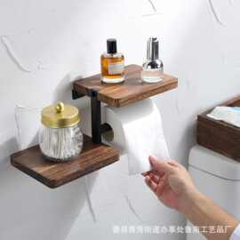 木质卫生纸架农舍浴室用品收纳架墙壁洗脸巾毛巾架实木卷纸架