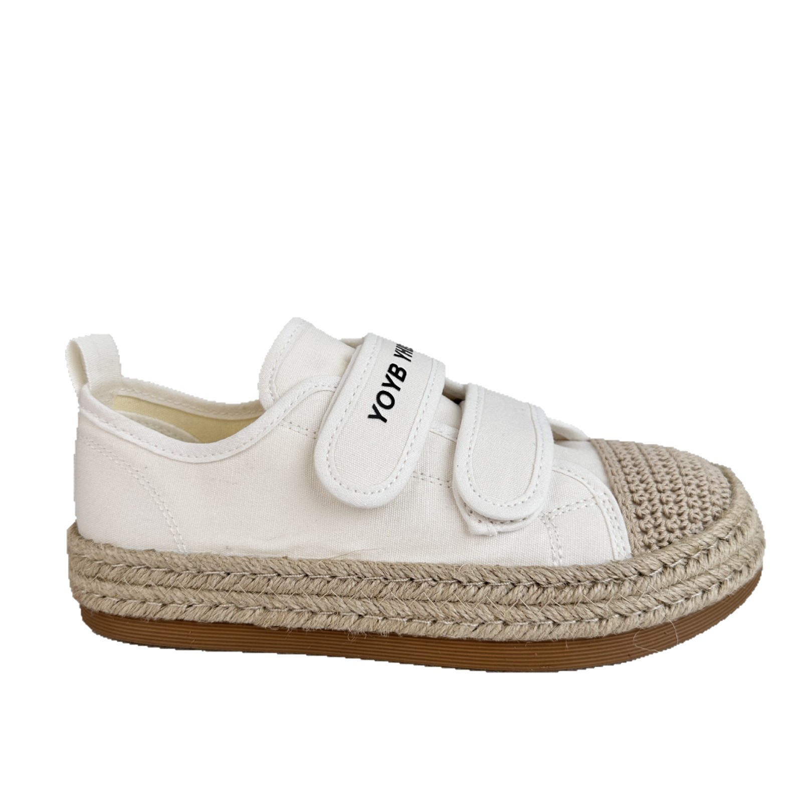 Zapatos de pescador de onda lejana para mujer, nuevas zapatillas de velcro de verano 2025, zapatos casuales de paja de todo fósforo, zapatos blancos pequeños