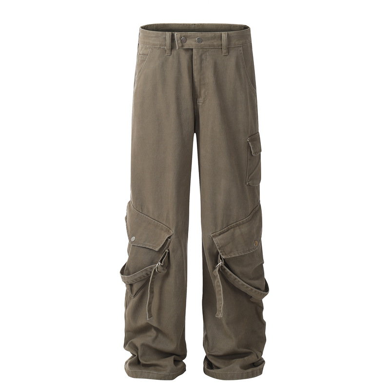 Men's Clothing Street Retro Washed Loose Tooling Jeans Men's Trendy Fashion Street Niche Design Sense Casual Pants_voghion.com