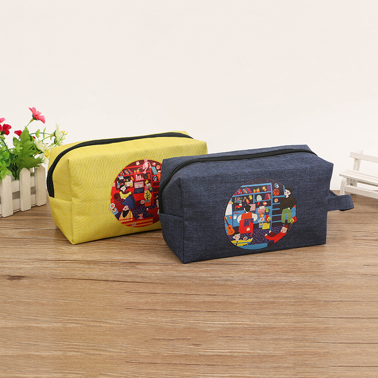 双层牛津布笔袋 学生拉链大容量收纳铅笔袋 简约创意手提化妆包