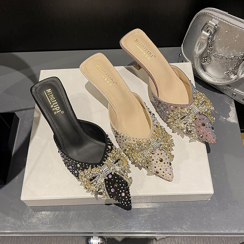 2025 sandalias y zapatillas de tacón alto con lazo de diamantes de imitación para mujer