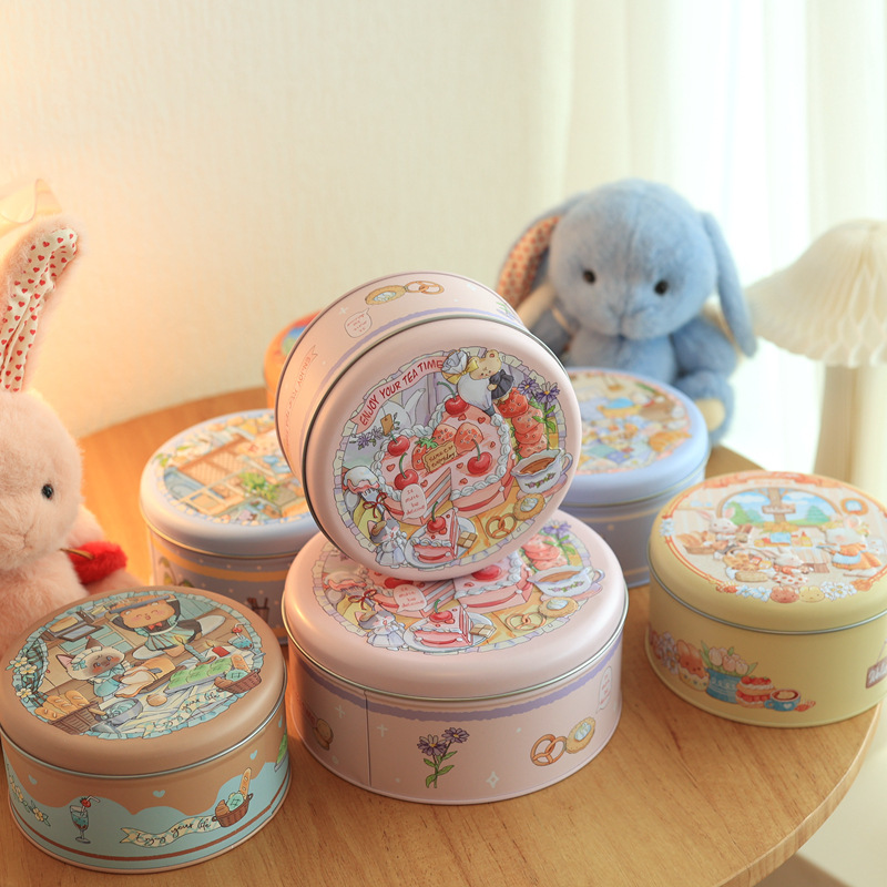 3D Bunny Bakery House Tin Cookie Packaging Box, Cocoa Crisp Box, Snowflake Pastry Tin, Empty Tin Can