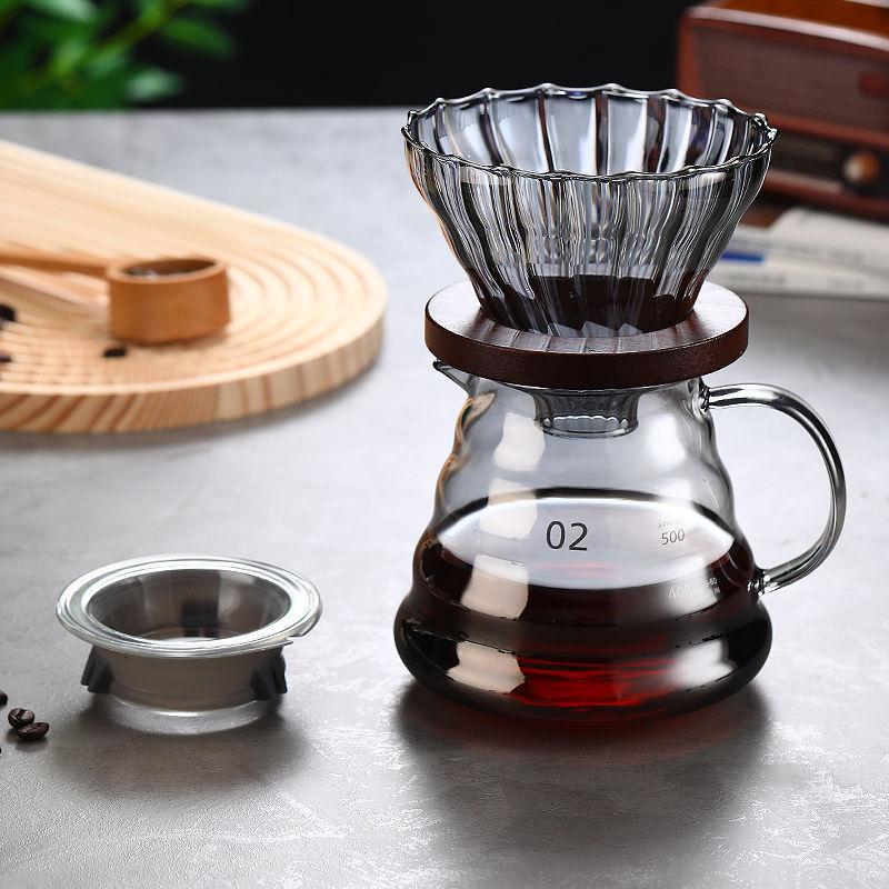 Cafetera de café de lavado a mano, taza de filtro de café, cafetera de goteo, filtro con calibración, taza de extracción fría, conjunto de cafetera compartida de vidrio estadounidense