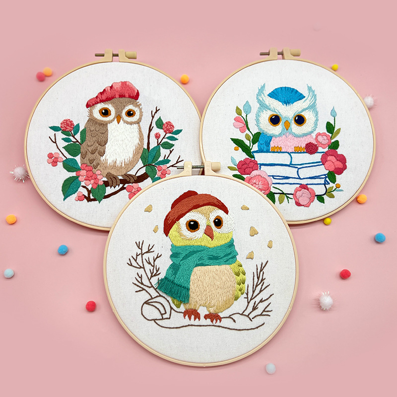 Paquete de material de bricolaje hecho a mano con bordado de búho