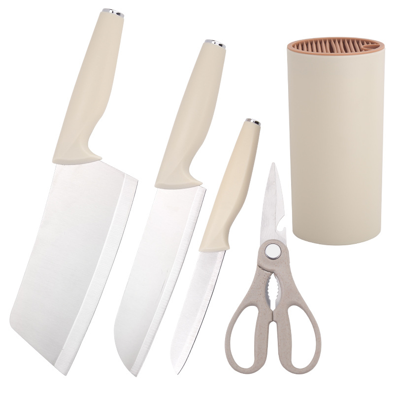 Cuchillo de acero inoxidable blanco transfronterizo conjunto de cuchillo de cocina tabla de corte de verduras doméstica tabla de corte 2 en 1 conjunto de cinco piezas