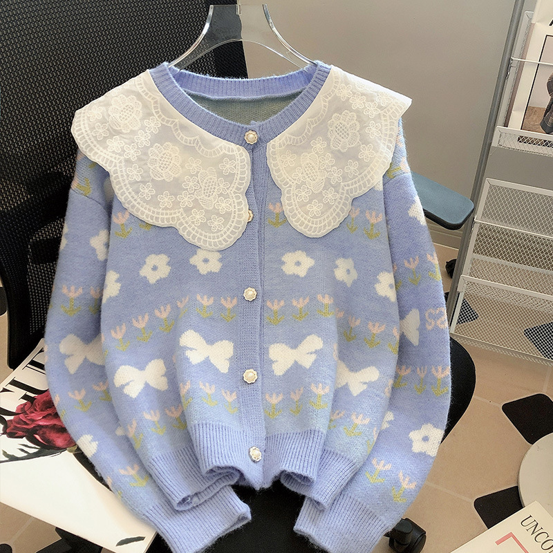 子供の襟のメリヤスのカーディガンのセーターの秋冬服の上着の新型の甘いヨーロッパの商品の外は柔らかくてモチの美しいコートの婦人服を着ます。|undefined
