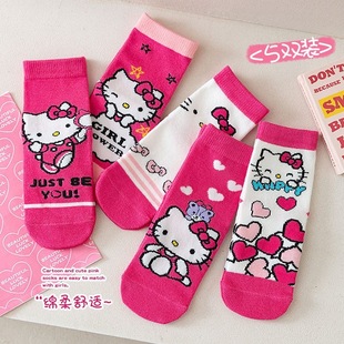 Spring and Summer New Kt Cat Mid-Calf Socks for Women, Cute, Sweet and Super Cute Hello Kitty Cotton Versatile Sweat-Absorbent Boneless Socks