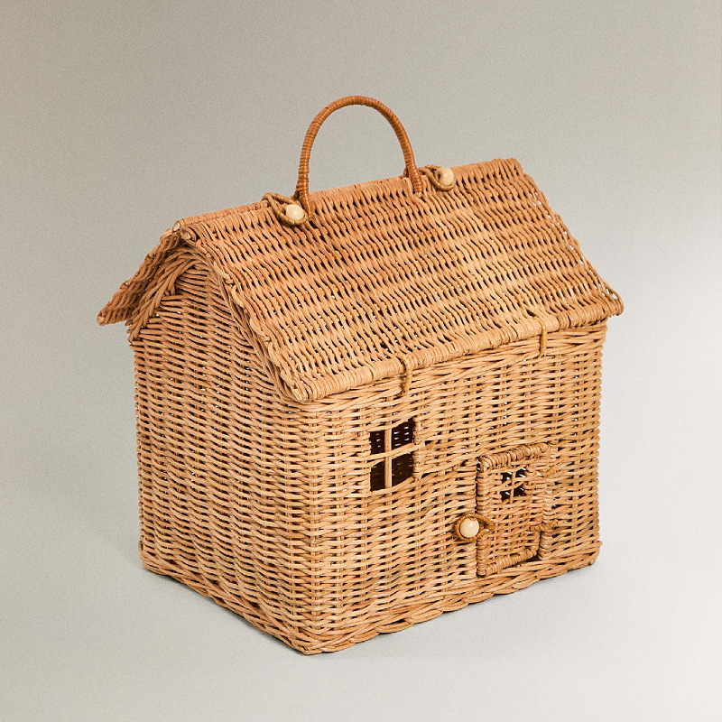 Transfronterizos artesanos tejiendo caña bolsa pequeña casa para niños bolsas de mano juguetes canasta adornos de fotografía infantil