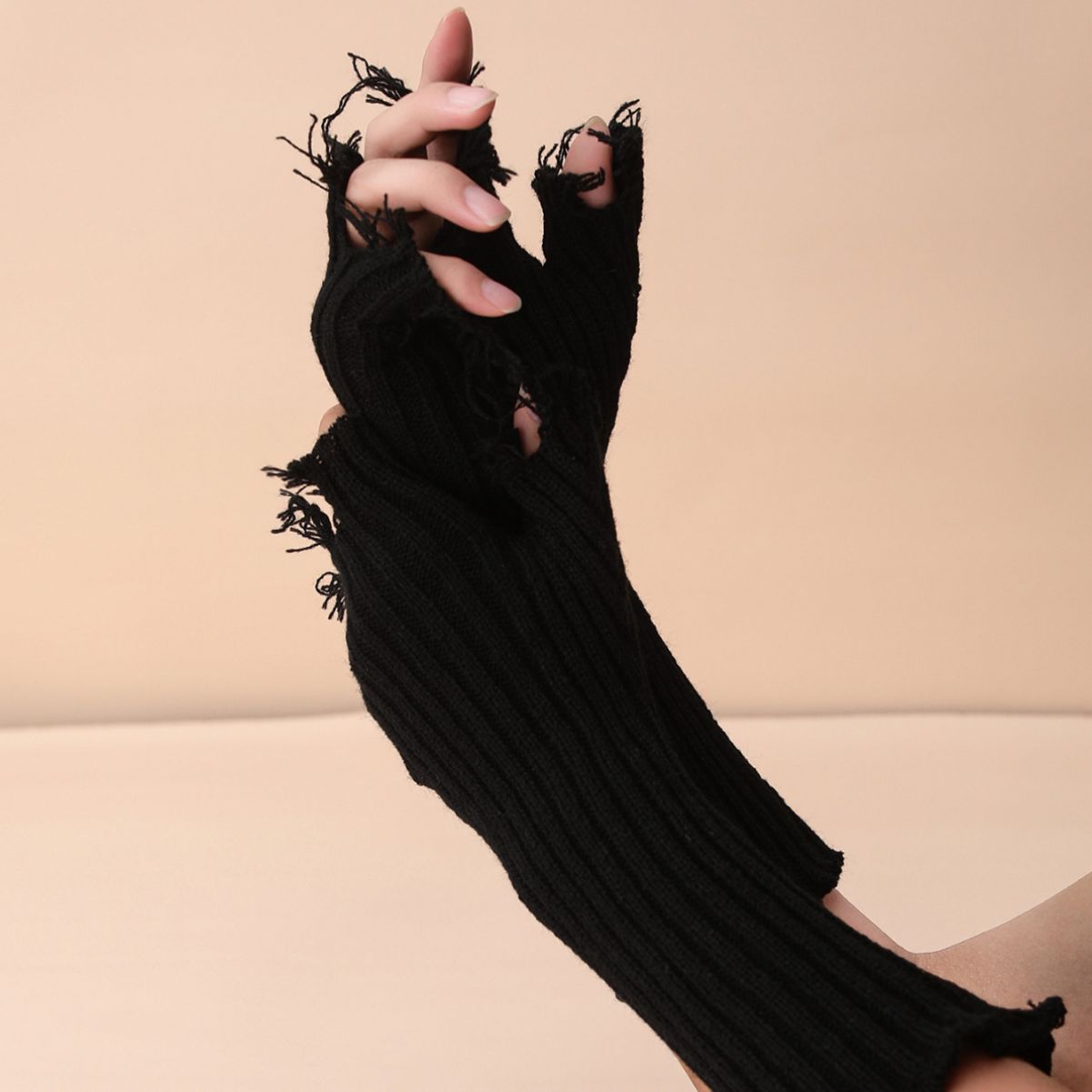 Otoño e Invierno nueva moda personalizada rasgado de punto guantes medio dedo