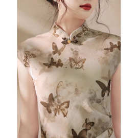 法式旗袍国风鱼尾2025新中式新款复古改良中式夏季气质印花连衣裙