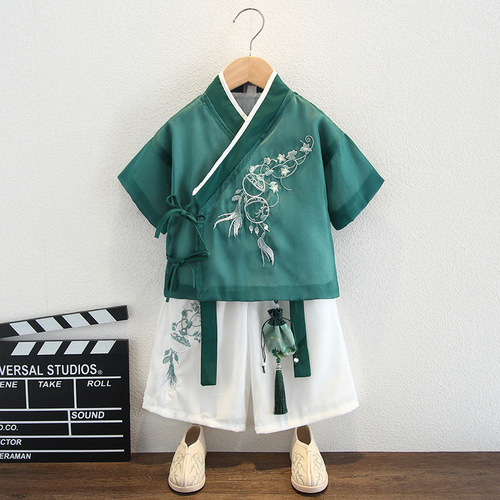 Children's Hanfu, new summer for boys, Chinese-style retro ancient costume Tang suit for boys, summer clothing, improved Mid-Autumn performance dress