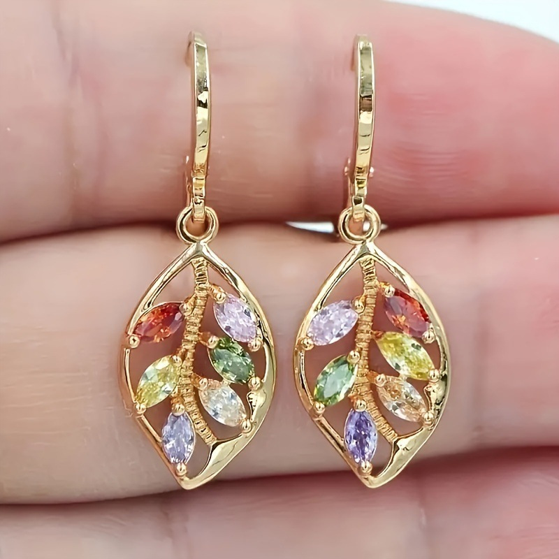 Nuovi orecchini creativi con diamanti e foglie scintillanti, alla moda femminile, con design traforato, tutti abbinati, con fibbia colorata_voghion.com