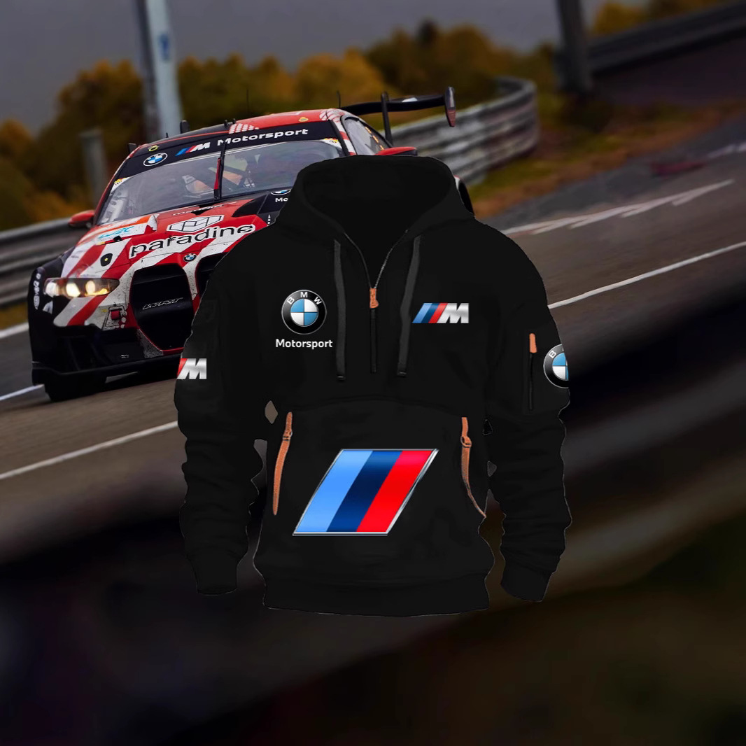 2025 크로스보더 250g 건강한 벨벳 BMW 자동차 로고 남성용 멀티 포켓 지퍼 후드 티셔츠 243