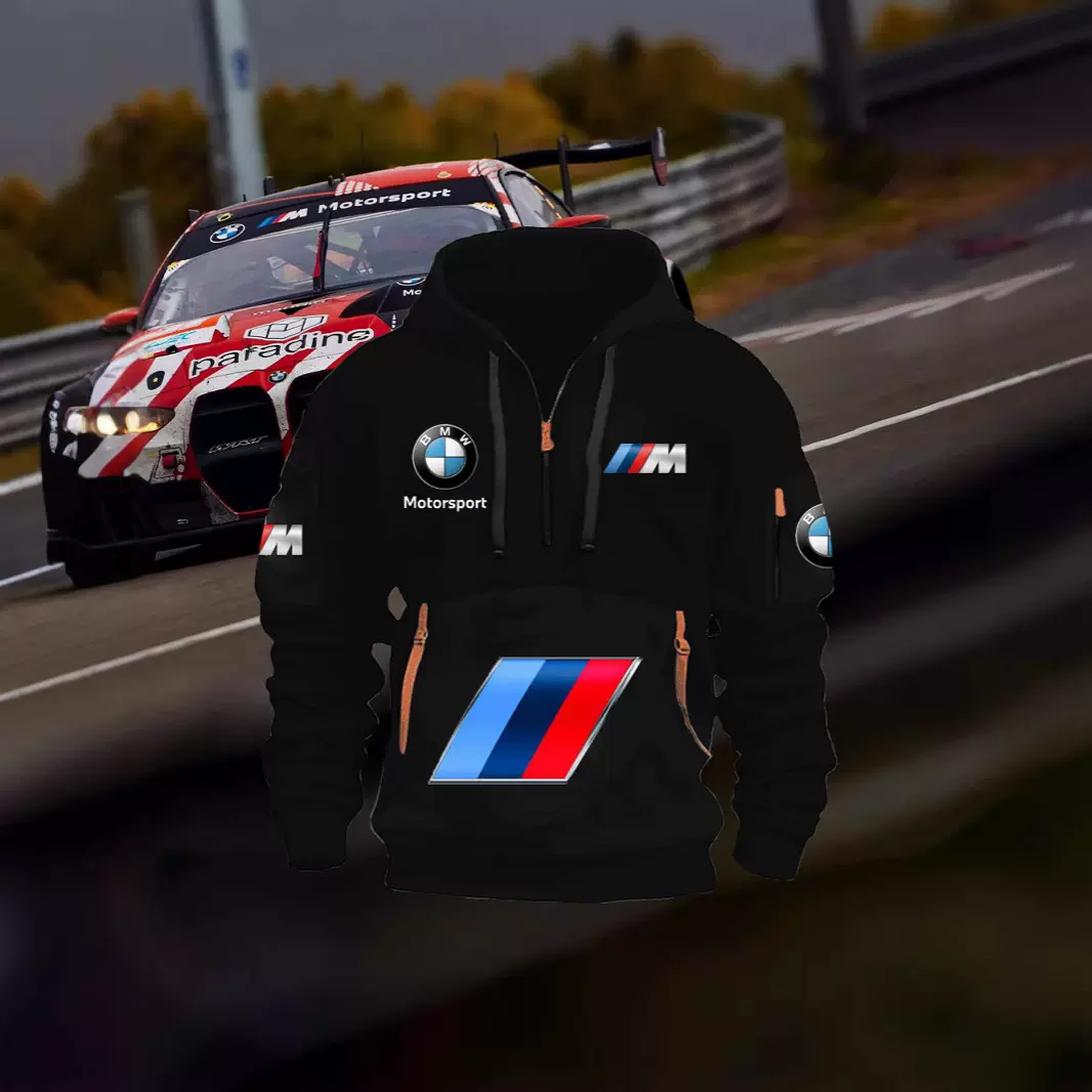 2025跨境250克健康布加绒宝马车标男装多口袋拉链连帽卫衣243