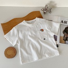 男童刺绣短袖T恤棉夏季潮帅气日系宽松上衣宝宝儿童男孩夏装男